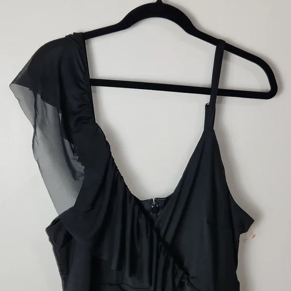 Torrid Midi Mesh Ruffle Black Dress - Picture 4 of 16